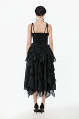 ruffled lace black Jacquard tank top with corset back