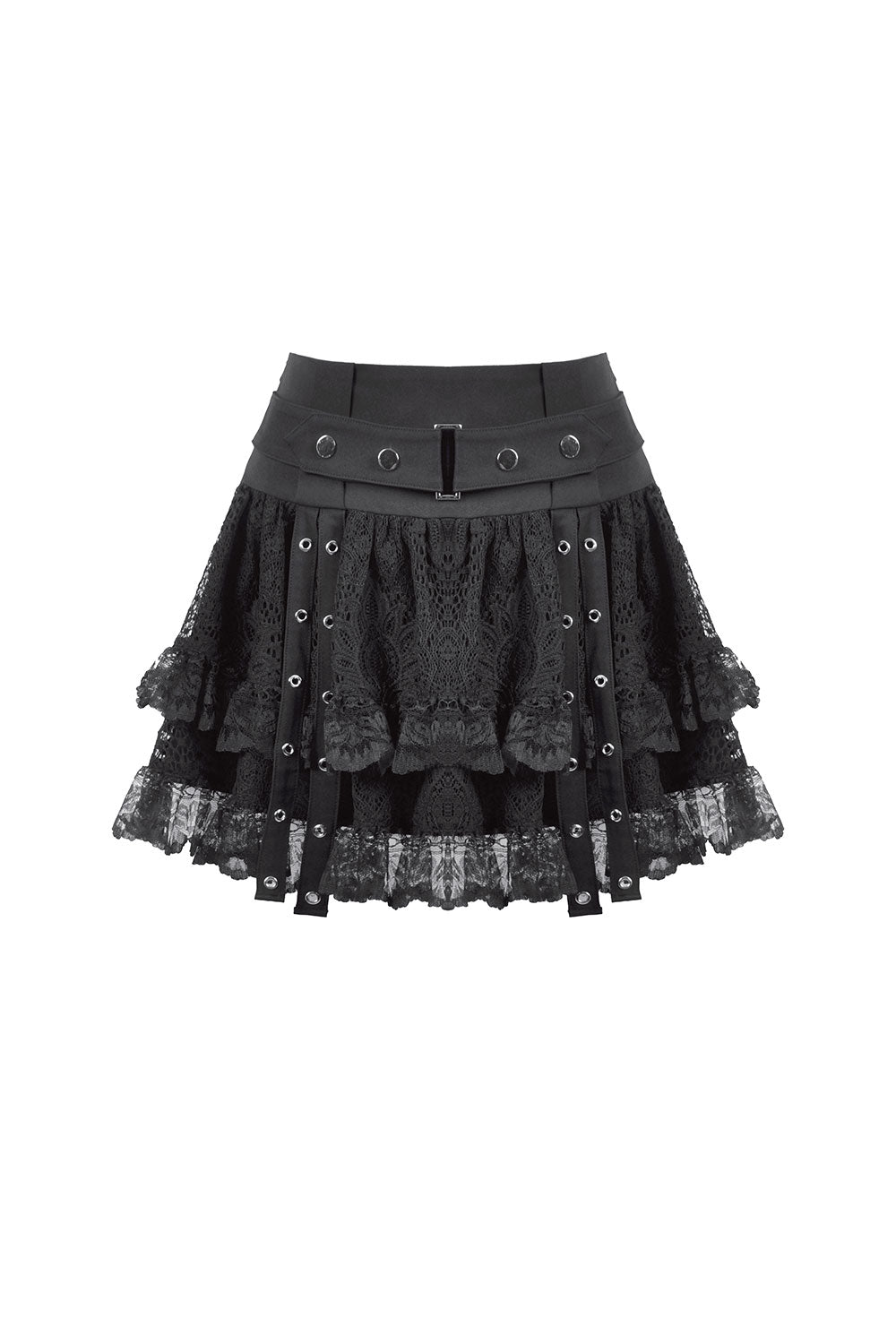 Wide waist belted punk skirt with layered lace