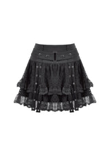 Wide waist belted punk skirt with layered lace