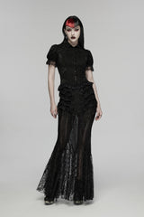 elegant romantic black lace puff sleeve blouse 