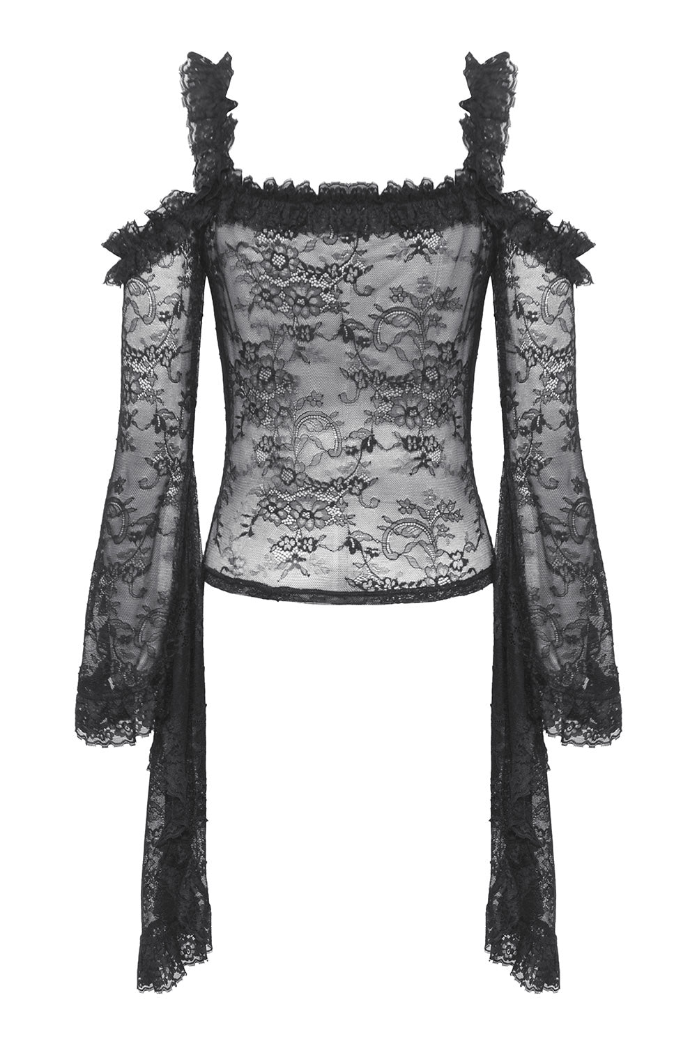 gothic mesh ruffled lace shirt 