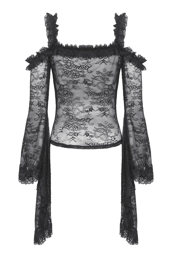 gothic mesh ruffled lace shirt 