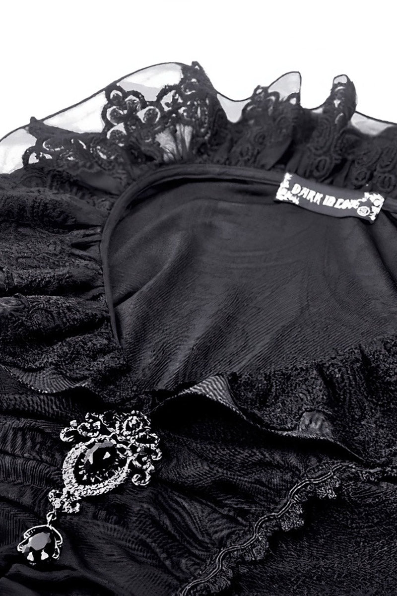  goth ruffle bell sleeve top with jewel