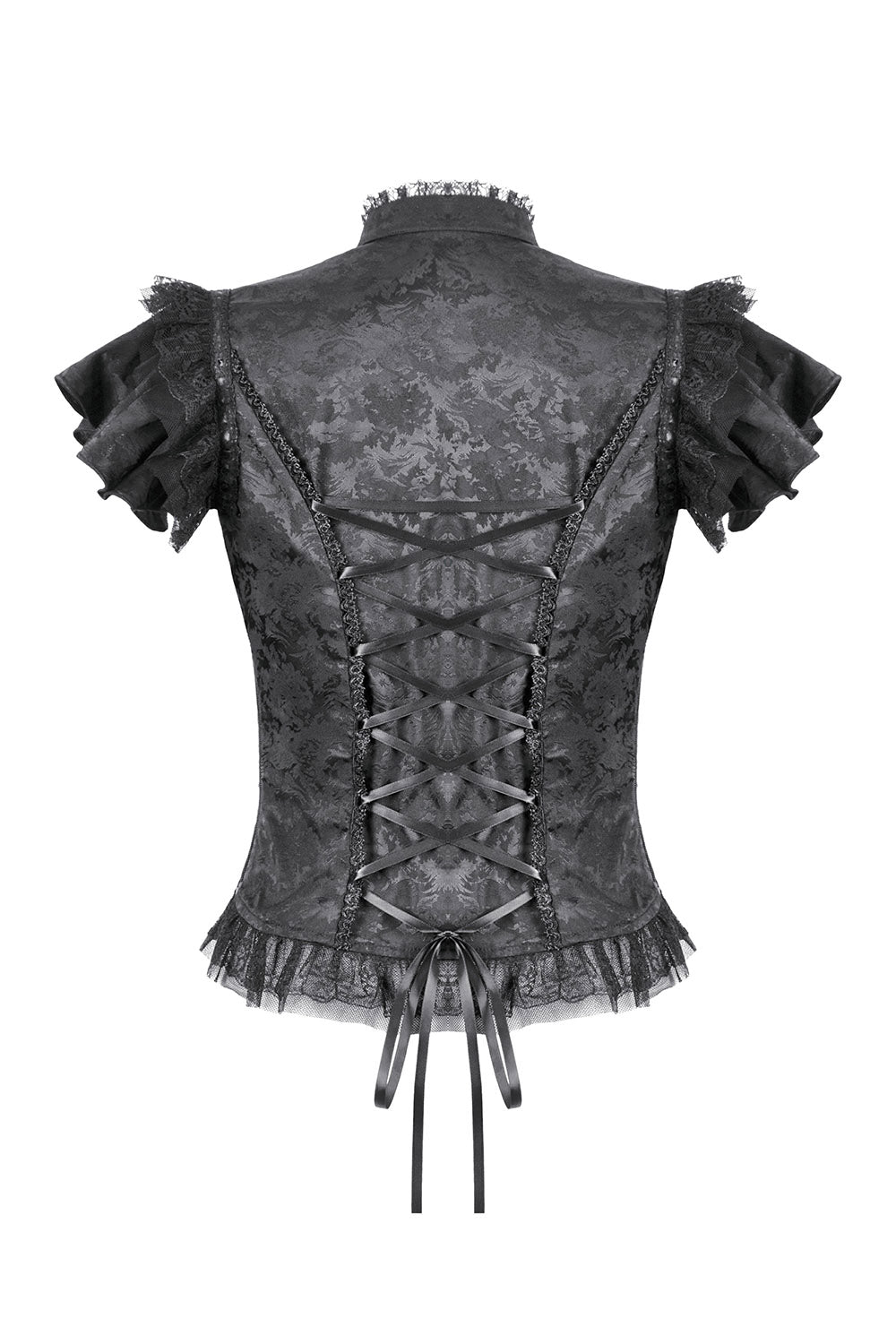 damask Jacquard ruffled short sleeve blouse 