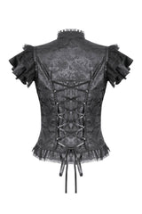 damask Jacquard ruffled short sleeve blouse 