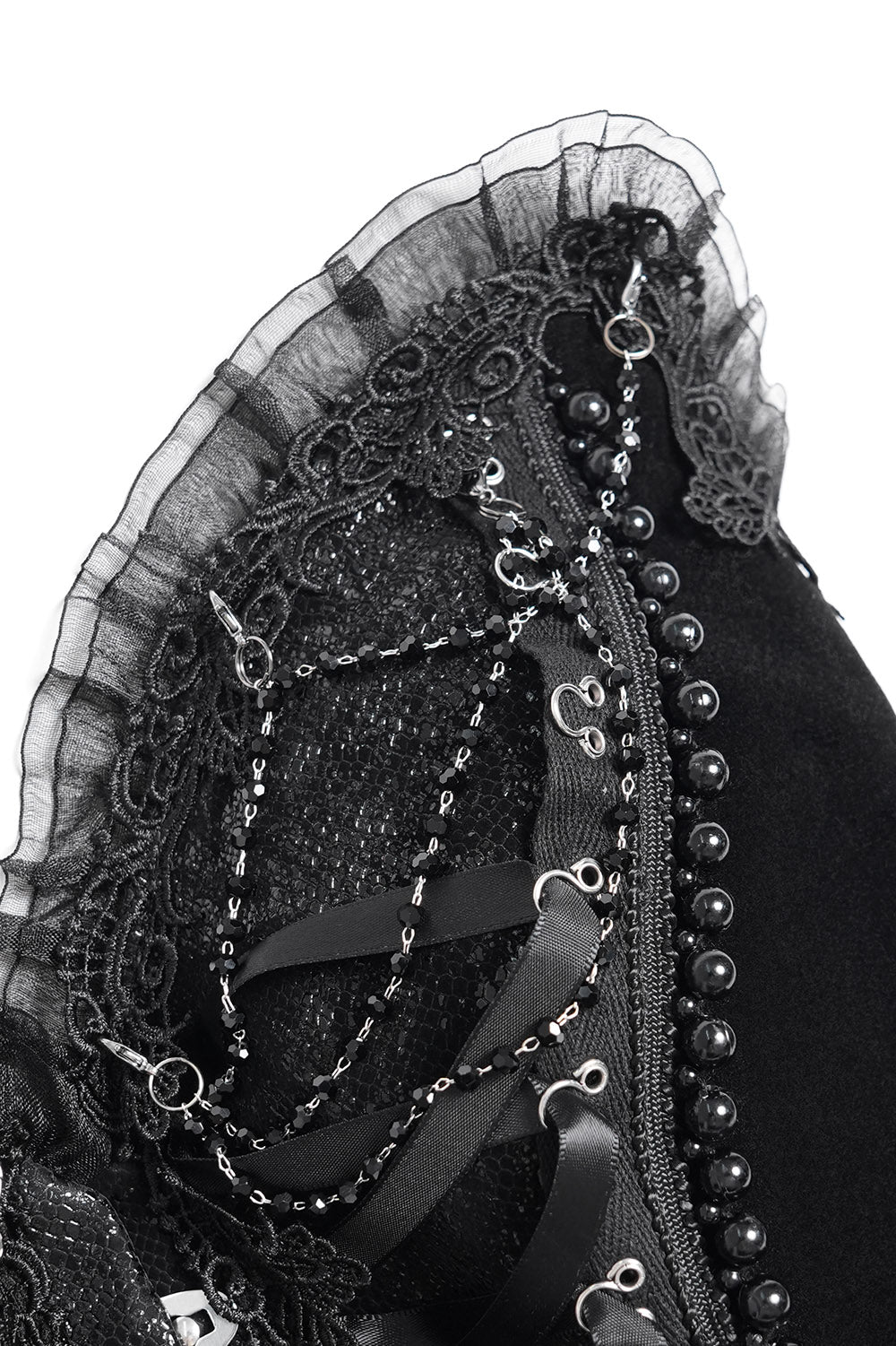 sweetheart neckline womens gothic corset with beaded chains 