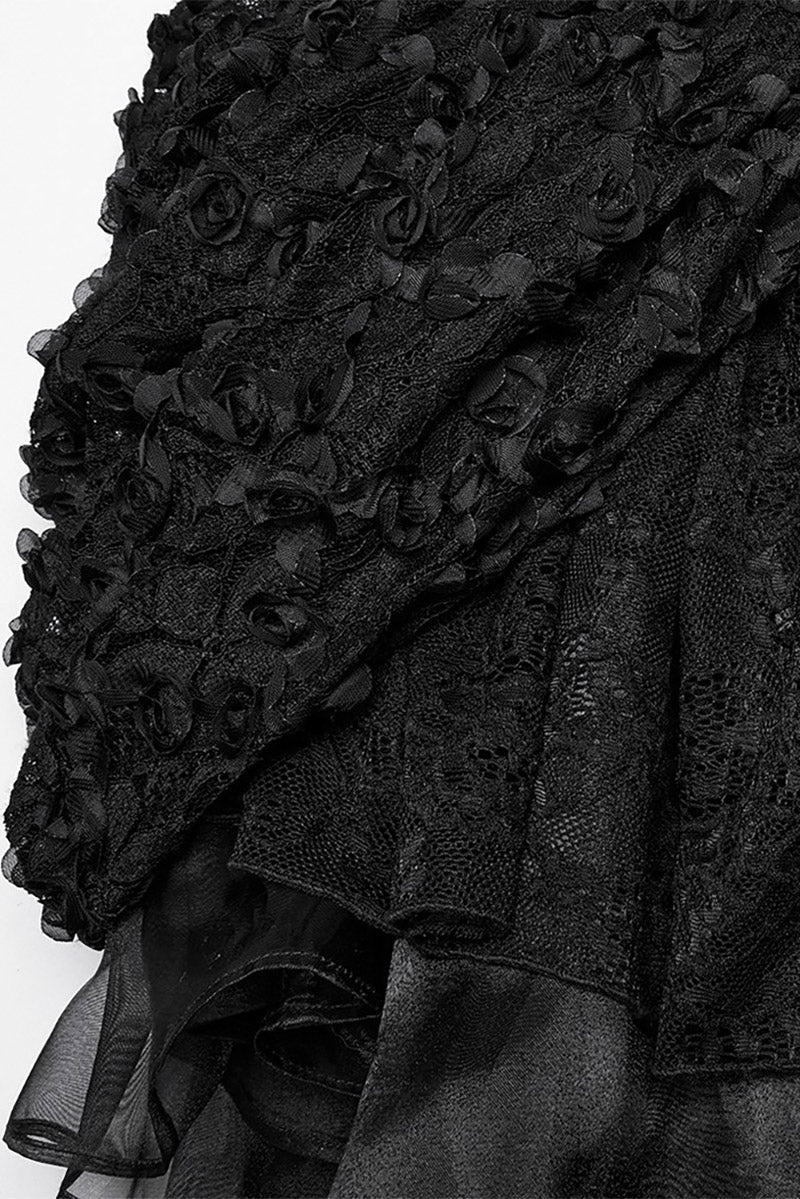 black victorian goth high low hem layered skirt gown 