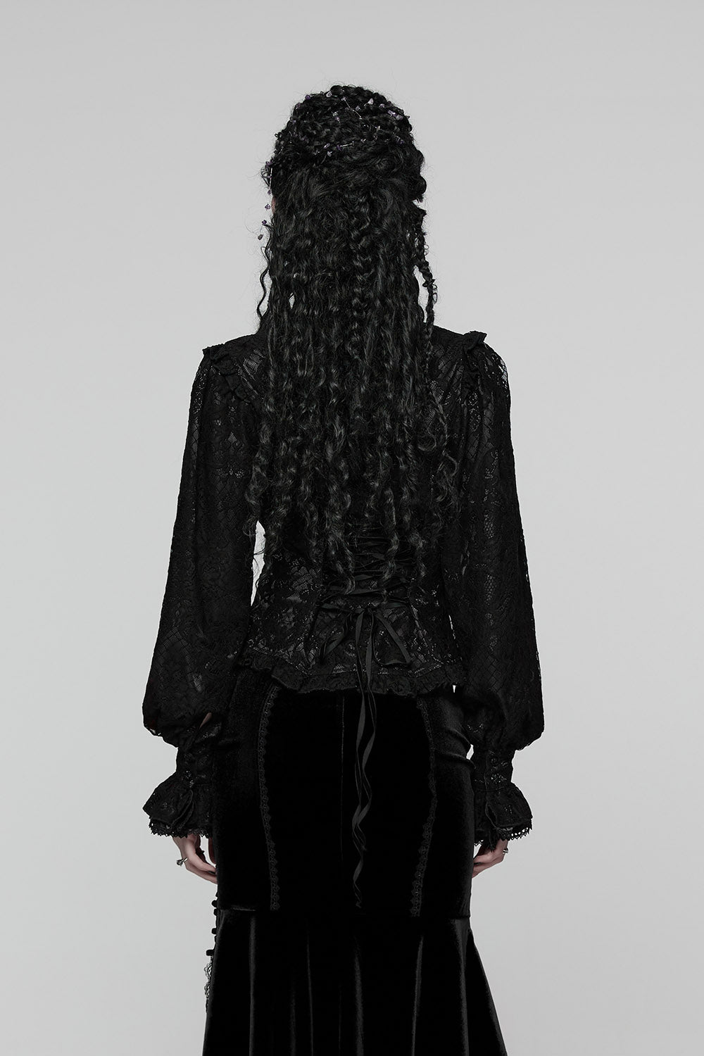 womens lace-up billowy sleeve gothic top