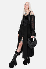 embroidered gothic cathedral corset with satin bow straps