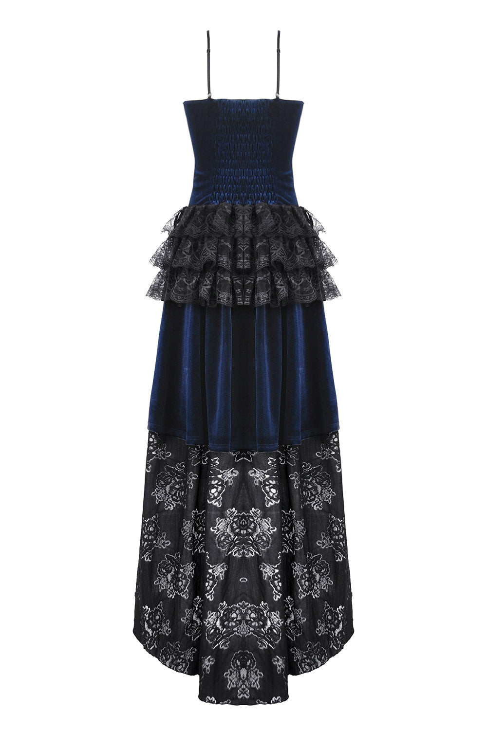 ruffled long maxi dress with back train made of lace