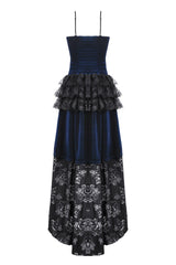 ruffled long maxi dress with back train made of lace