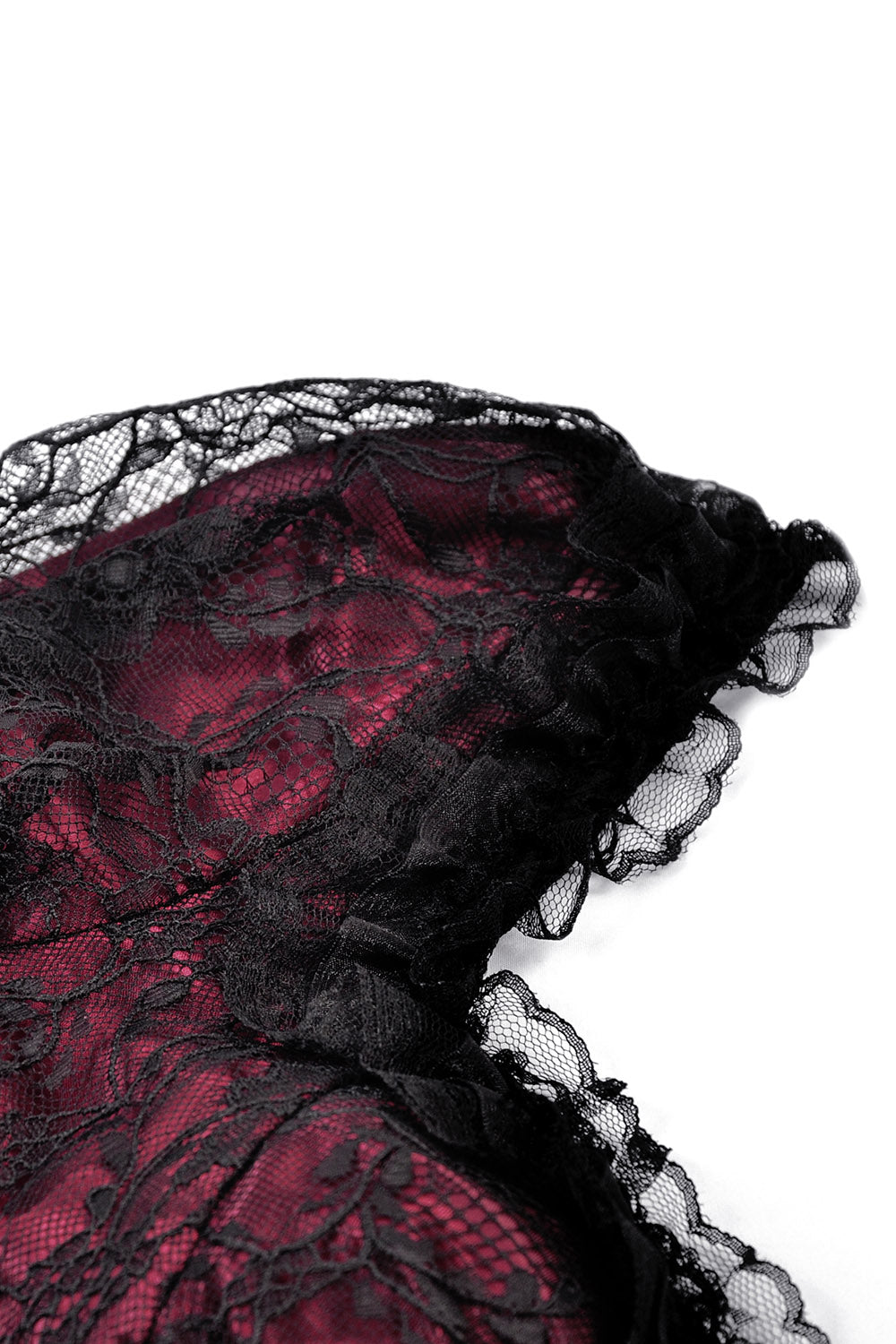 corset black and red sweetheart neckline dress  with embroidered moon sleeves