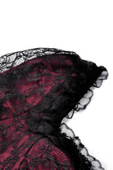 corset black and red sweetheart neckline dress  with embroidered moon sleeves