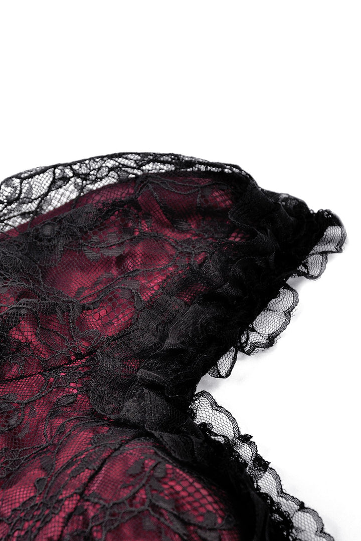 corset black and red sweetheart neckline dress  with embroidered moon sleeves