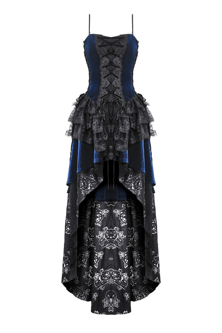 ruffled long maxi dress with back train