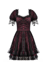a-line black and red sweetheart neckline dress  with embroidered moon sleeves