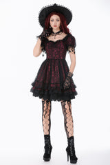 black and red sweetheart neckline dress