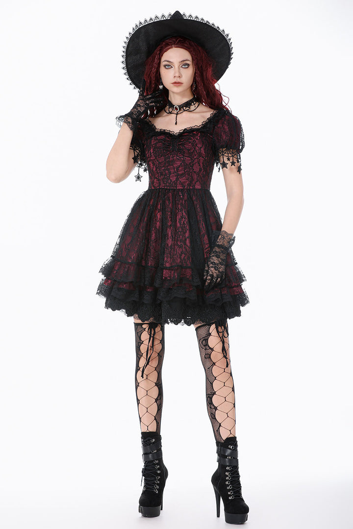 black and red sweetheart neckline dress