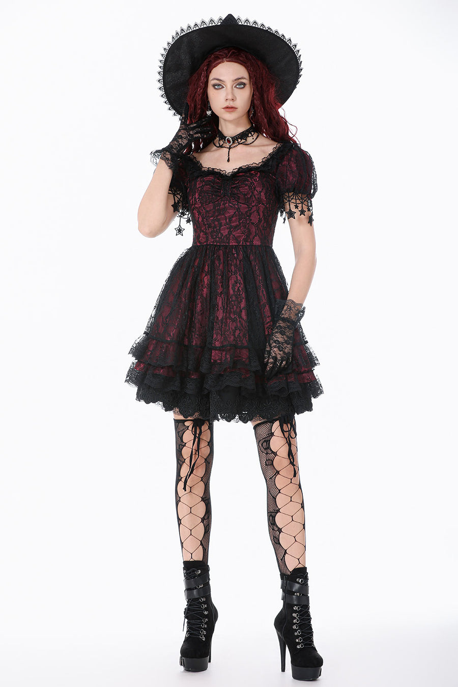 black and red sweetheart neckline dress