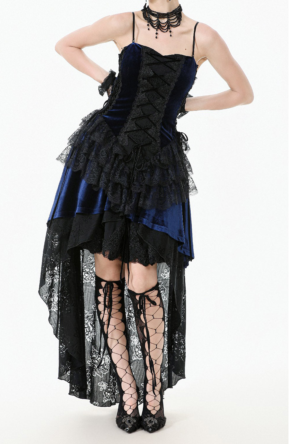 lace-up gothic ruffled long maxi dress