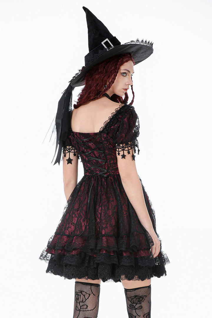 romantic black and red sweetheart neckline dress