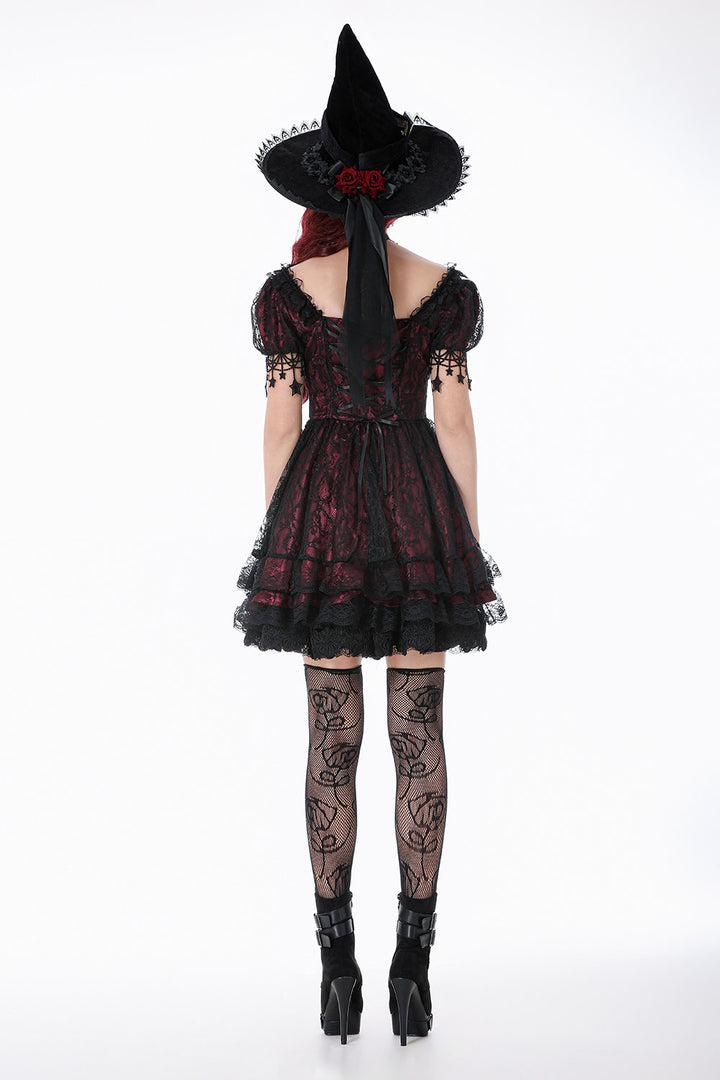 black and red sweetheart neckline dress  with embroidered moon sleeves