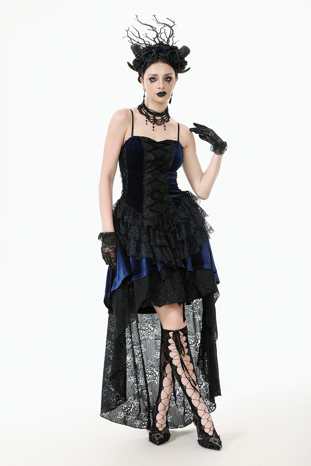 womens dark blue velvet gothic dress