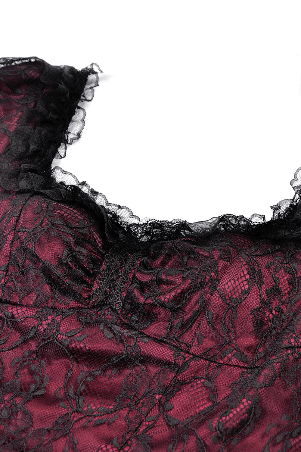 ruffled black and red sweetheart neckline dress  with embroidered moon sleeves