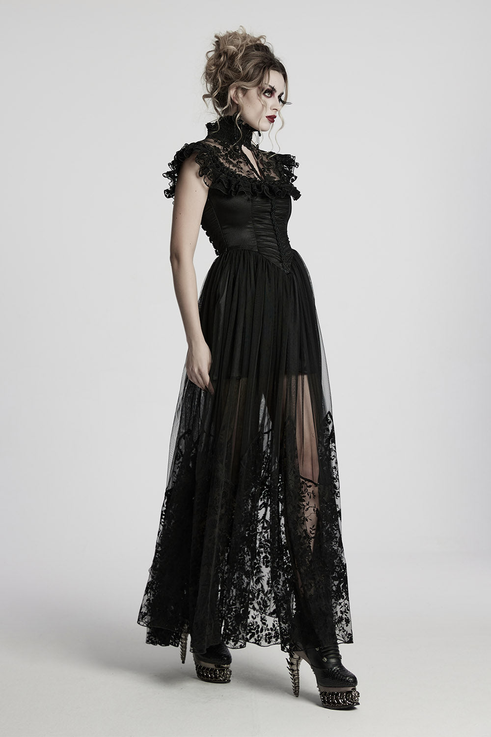 ruffled sleeve mesh skirt dress