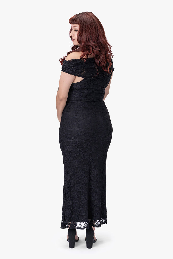 elegant floral lace off the shoulder gothic dress