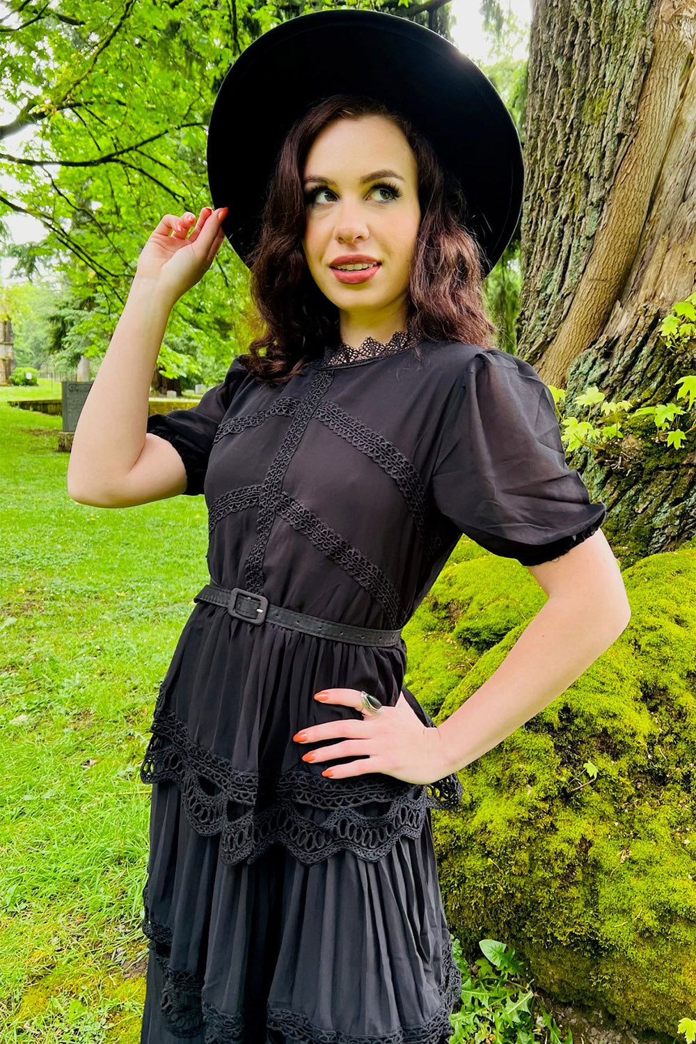 womens black embroidered dark cottagecore dress