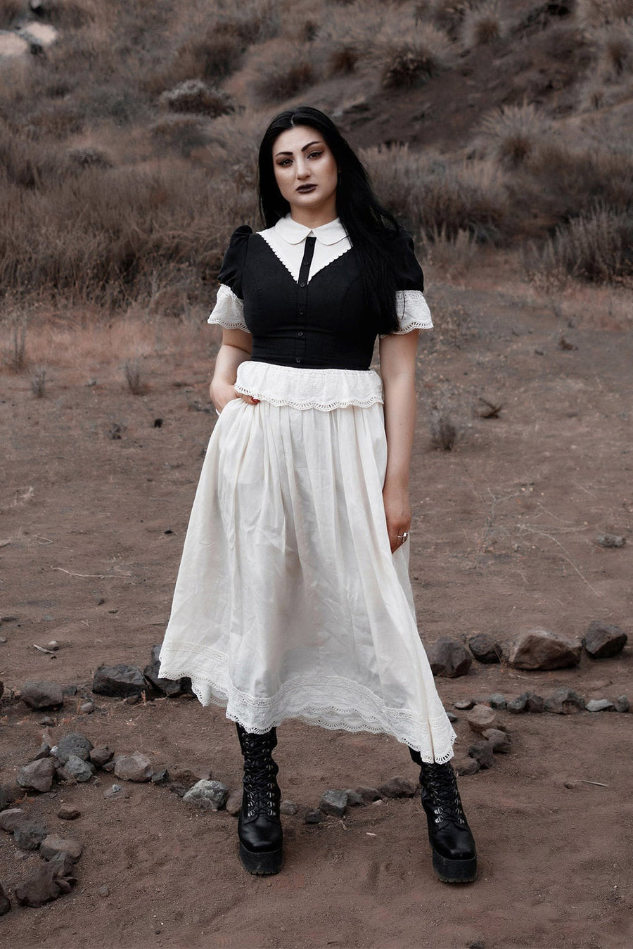 white and black peter pan collared dress