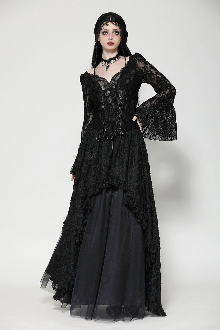 sheer gothic long sleeve flared top