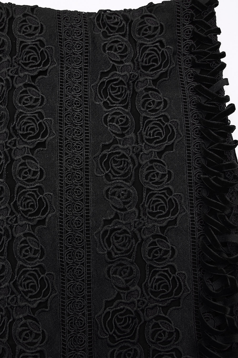 high waisted womens embroidered lace floral black velvet leg slit skirt