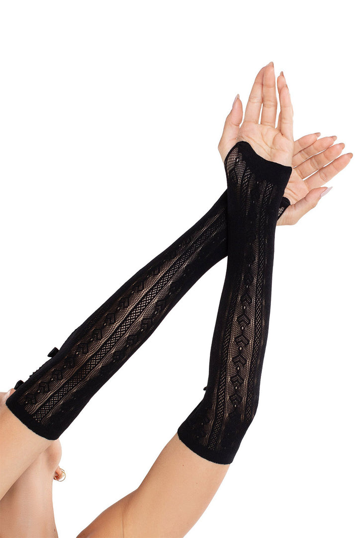 lace ribbon bow fishnet gloves