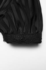 striped satin puff sleeve lace shirt