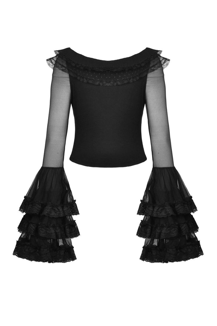 black dark whimsigoth long sleeve lace top