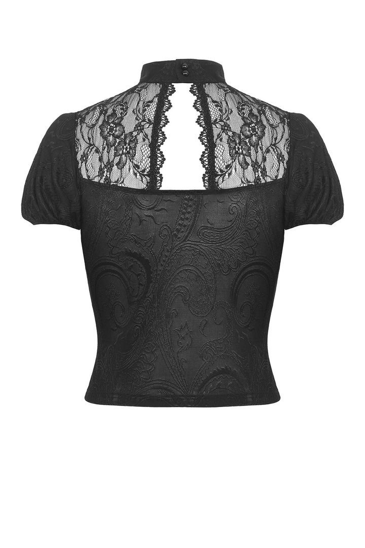 high neckline buttoned short sleeve lolita top