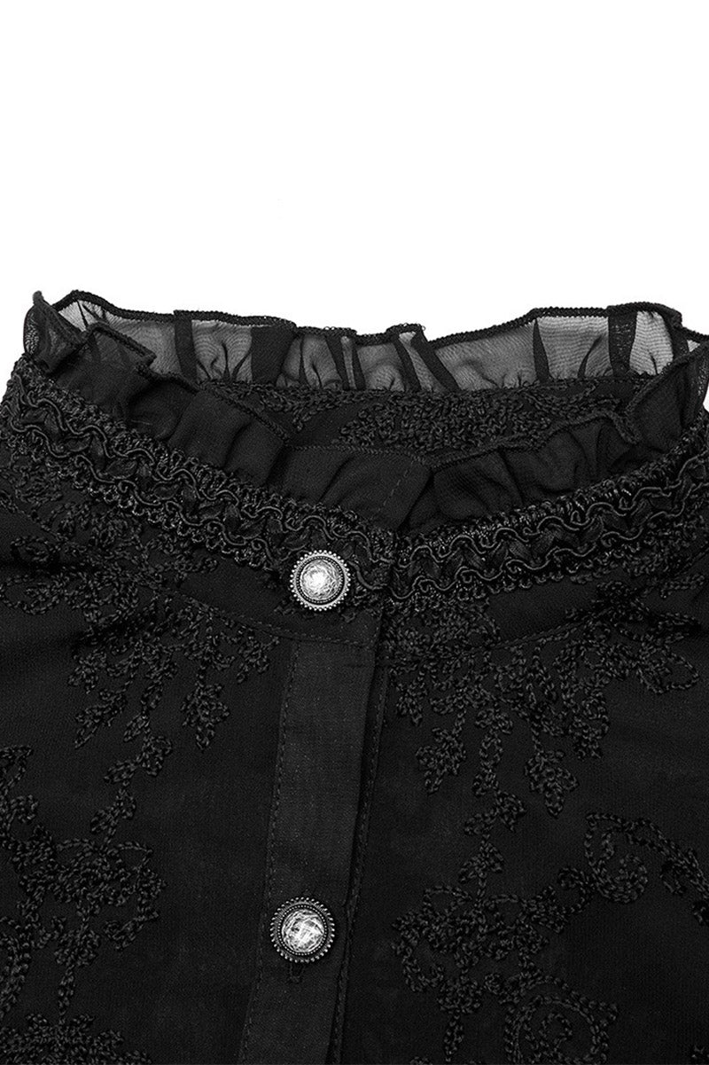 womens long puff sleeve ruffled collared top