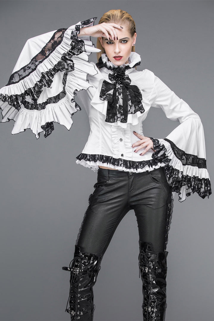 womens vintage gothic white ruffled blouse with ruffles