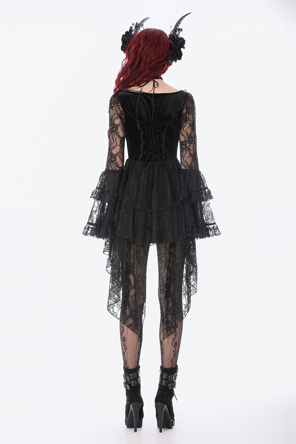 dark fantasy long sleeve black lace gothic dress