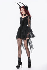 black lace gothic dress with sheer sleeves
