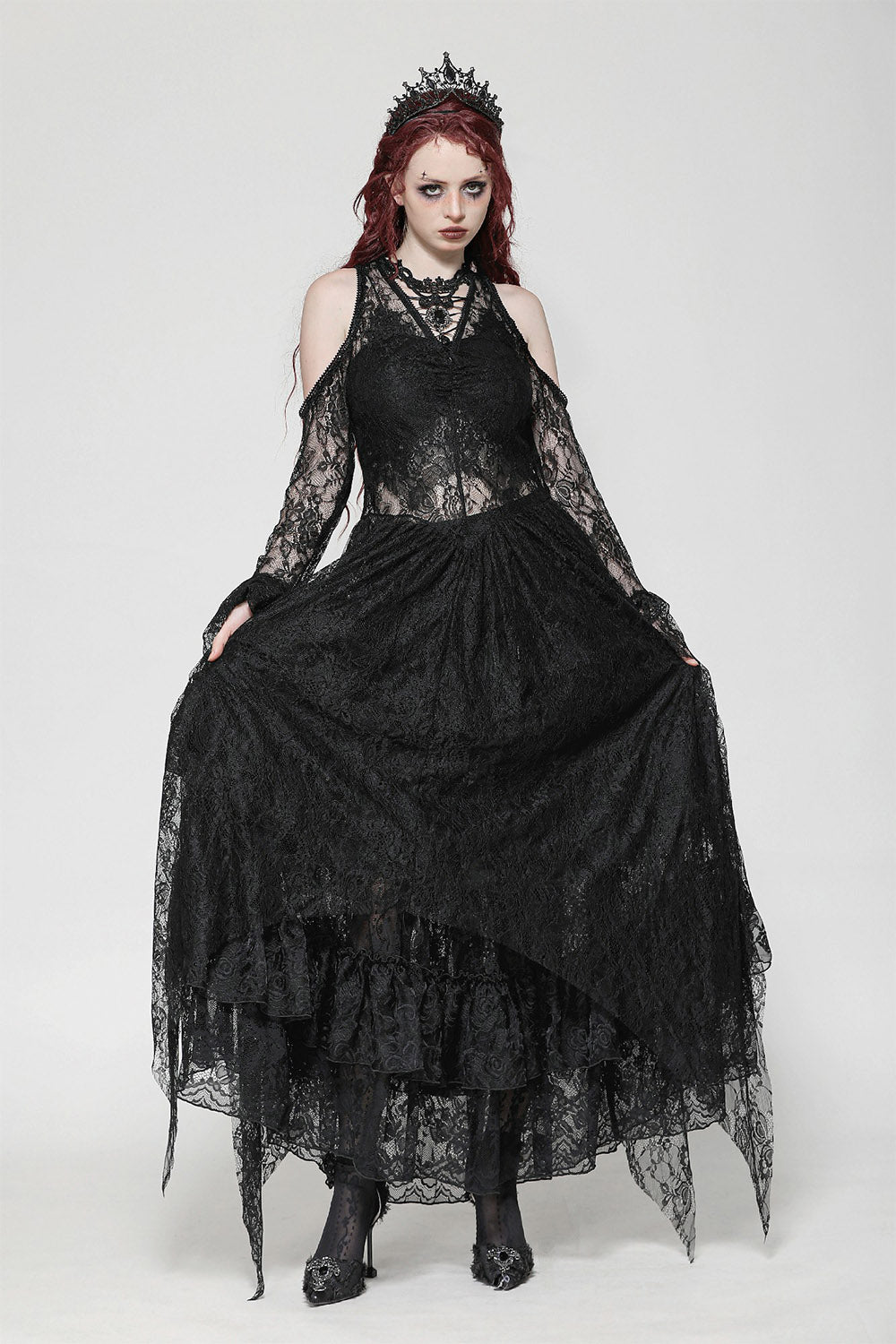 Ethereal Cold Shoulder Lace Dress – VampireFreaks