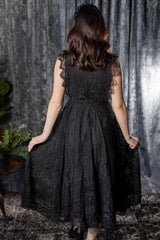 high waisted sleeveless black gothic lace dress