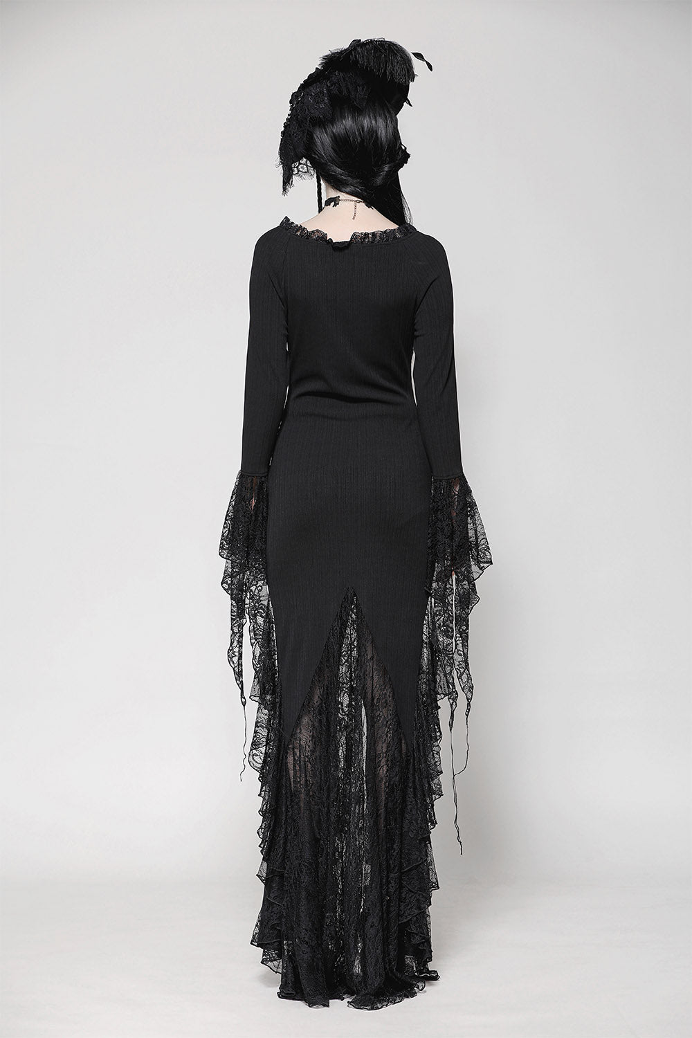 lace dress with asymmetric hem and leg slit