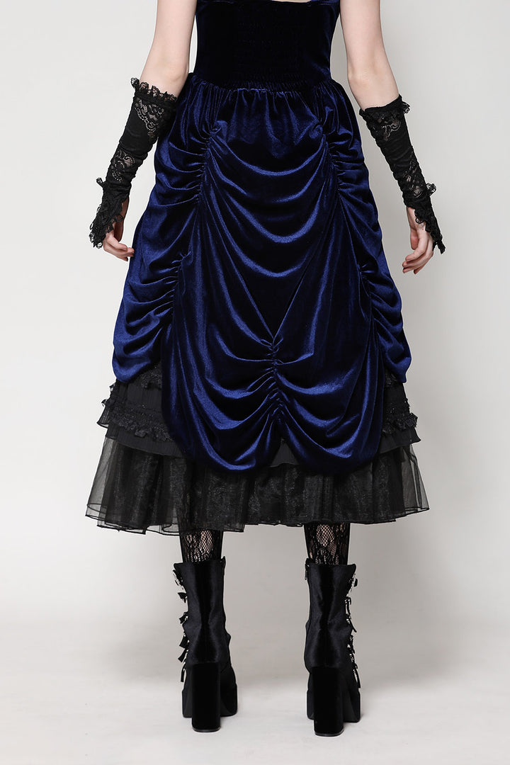 dark blue velvet gothic bustle skirt dress