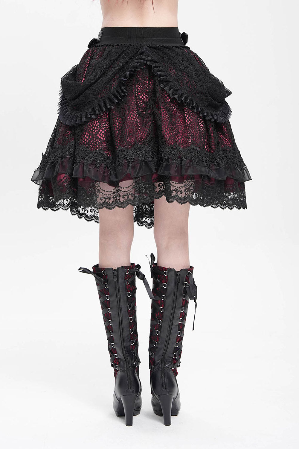 womens lace red and black skirt