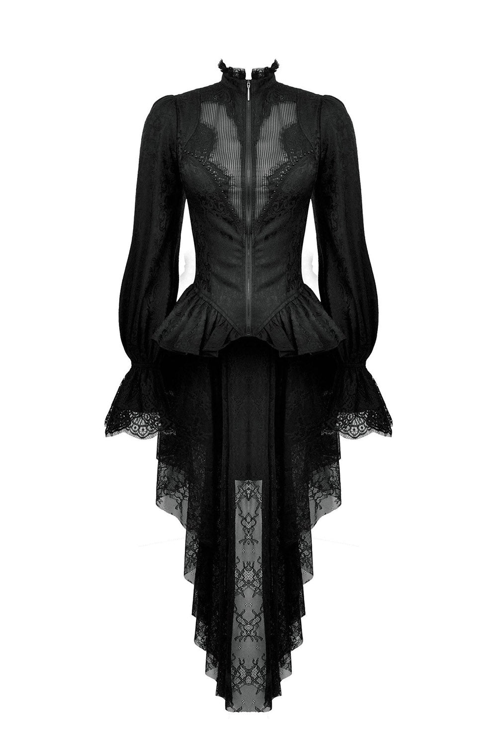 womens high collar lace peplum hem long gothic victorian jacket