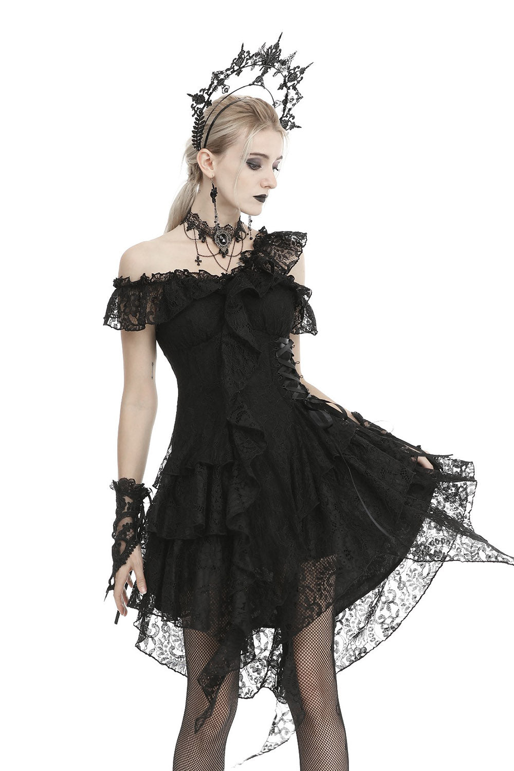 off shoulder gothic mini dress