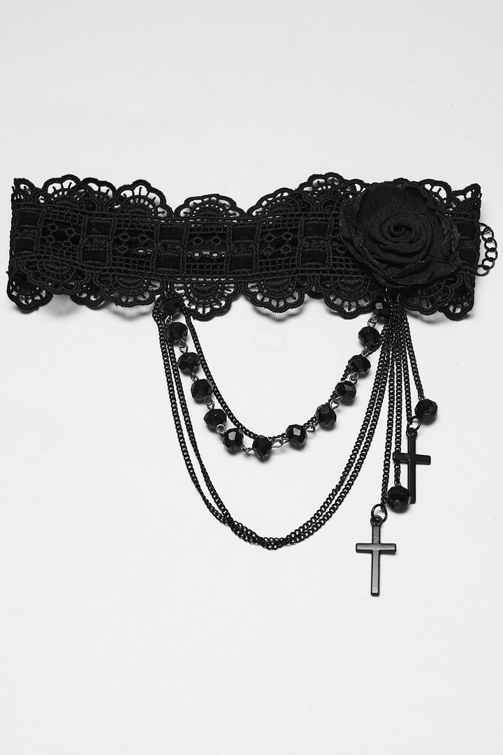 embroidered romantic black  rose lace choker necklace